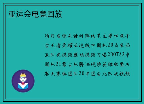 亚运会电竞回放