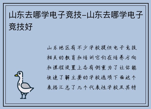 山东去哪学电子竞技-山东去哪学电子竞技好